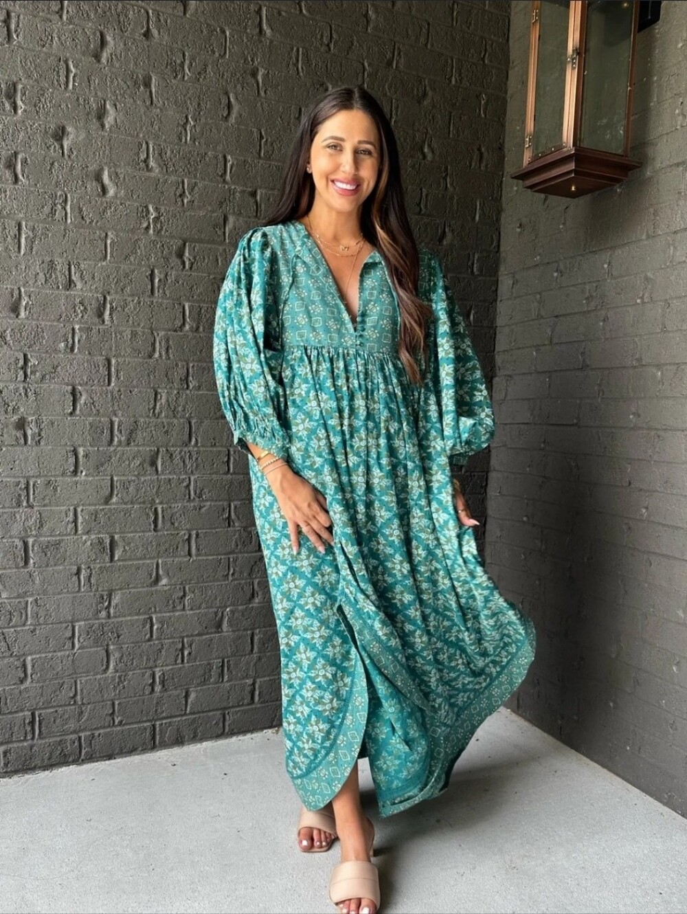 Free People Hazy maisy floral cotton maxi dress in forest combo bohemian small